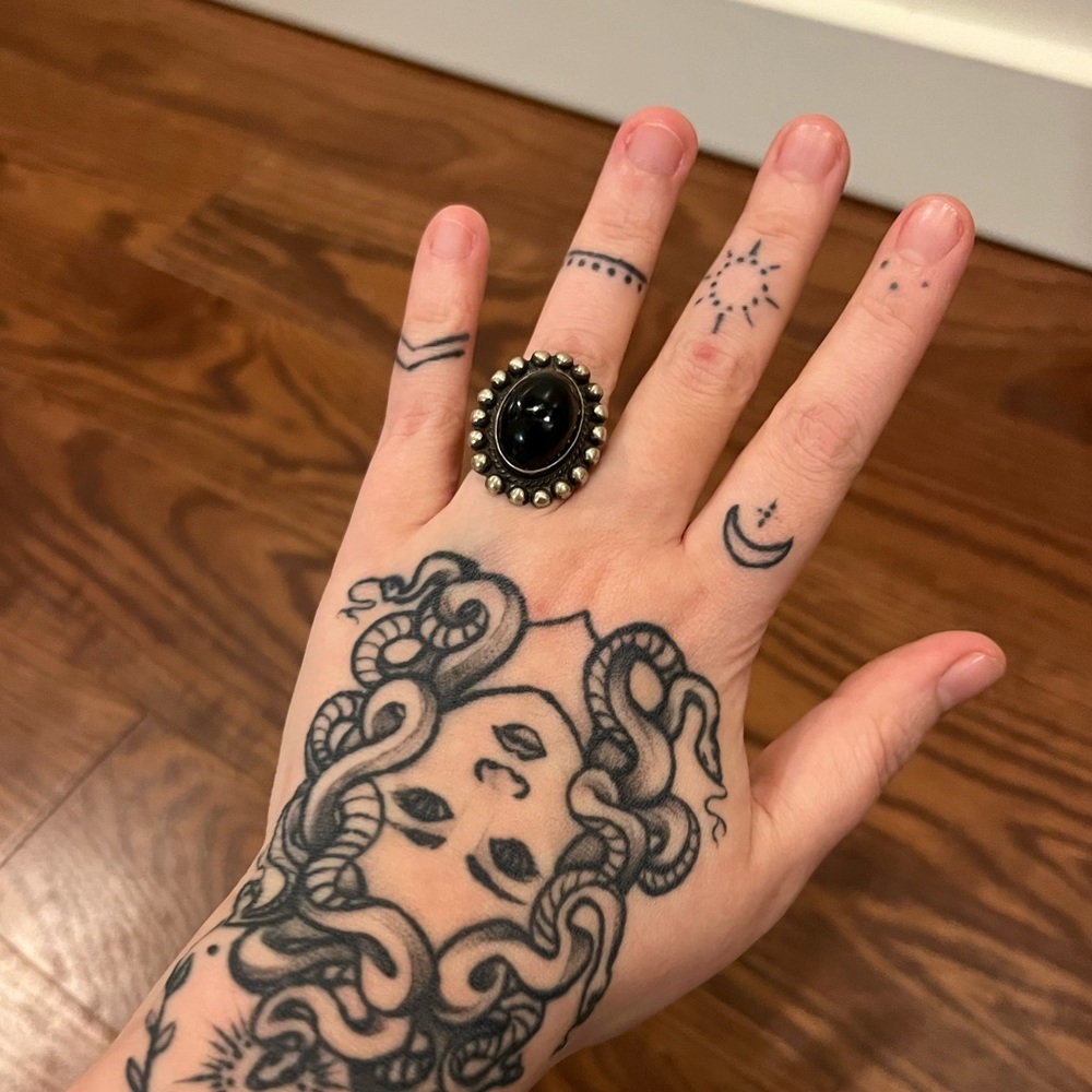 Vintage Mexican Onyx Ring, Sterling Silver